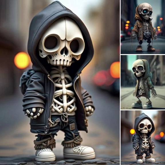 Dserhfy Cool Skeleton Figurine Small Resin Halloween Skeleton Doll Statue Collectible Skull Dwarf Ornament for Home Room Office Desk Decor