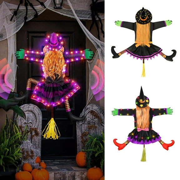 Dserhfy Crashing Witch Into Tree Halloween Decoration with LED Light Outdoor Lighted Flying Witch for Tree Yard Patio Porch Decoration