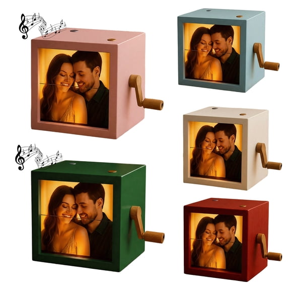 Dserhfy Custom Photo Flip Box Hand-crank Flipbook Picture Box with Light Personalized Photo Flip Box Frame Animation Machine Gifts for Christmas Birthday