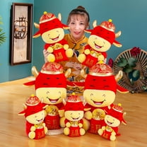 Dserhfy Cute Chinese Zodiac Ox Cattle Plush Toy Super Soft Animal Doll with Lucky Bag