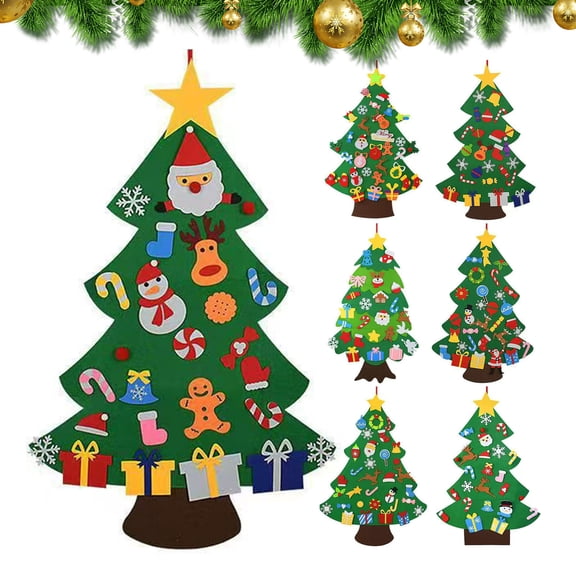 Dserhfy DIY Felt Christmas Tree with Detachable Ornaments Interactive Holiday Activity for to Develop Motor Skills Wall Hanging Decor for Bedroom Classroom