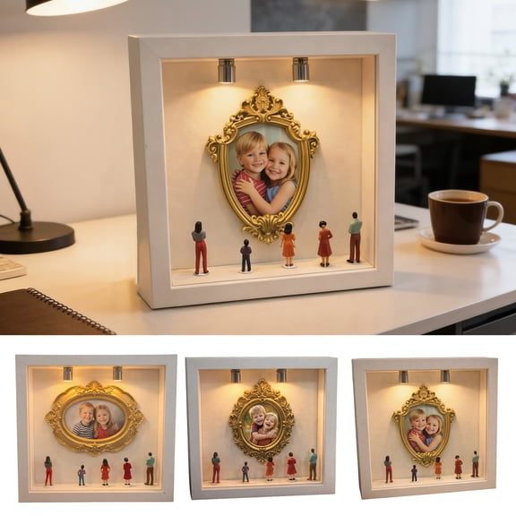 Dserhfy DIY Mini Museum Silhouette Box with LED Light Mini Museum Frame Kit with 5 Figurines And 1 Frame Personalized Photo Display Case for Wedding Birthday Decor