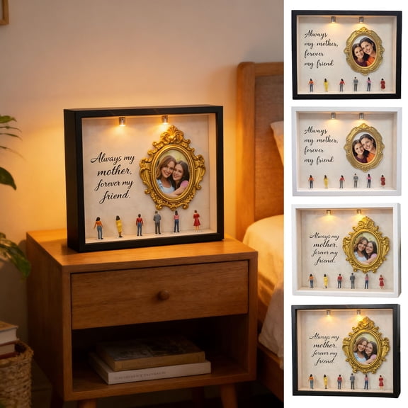 Dserhfy DIY Mini Museum Silhouette Box Personalized Photo Memory Display Case with Gold Frames Figurines Shadow Box Frame Kit with Light Gift for Mother's Day Anniversary