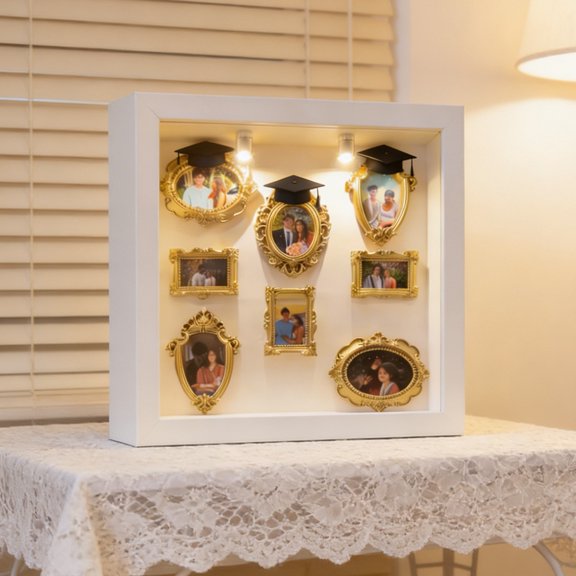 Dserhfy DIY Mini Museum Silhouette Box with Light Mini Museum Picture Frames with Graduation Caps Memory Display Case Kit for Graduates
