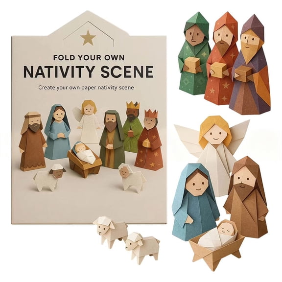 Dserhfy DIY Paper Nativity Scene Craft Kit, 3D Christmas Origami Set with Jesus Angels Animals