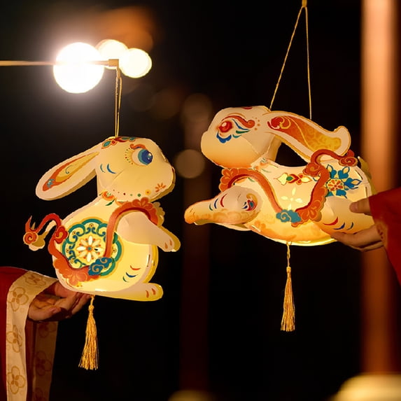 Dserhfy DIY Rabbit Lantern Light-up Chinese Style Lantern 3D Waterproof Lantern Photo Prop for Mid-Autumn Festival Celebration Party Decoration