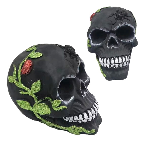 Dserhfy Day of The Dead Skull Statue Tabletop Floral Skull Figurine Halloween Human Skull Model for Home Decoration