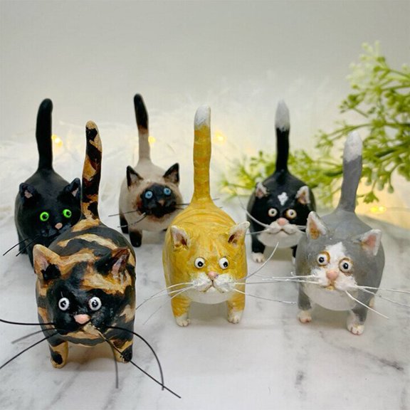 Dserhfy Decorative Cat Figurine Artistic Resin Surprised Expression Miniature Cat for Desktop