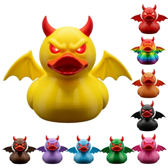 Dserhfy Demon Duck Figurine 3D Printed Devil Duck with Red Horns Bat Wings Halloween Gothic Collectible Statue Desktop Home Decor for Teens Adults