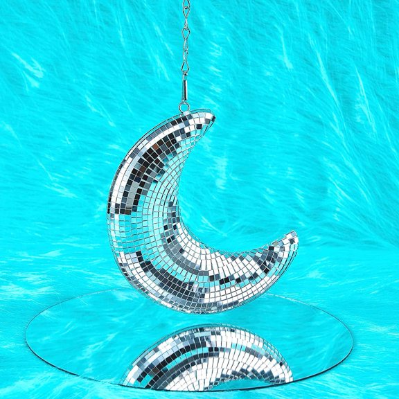 Dserhfy Disco Ball Eye-Catching Moon Shaped Disco Bal Reflective Hanging Ornament with Chain Hook Party Decor