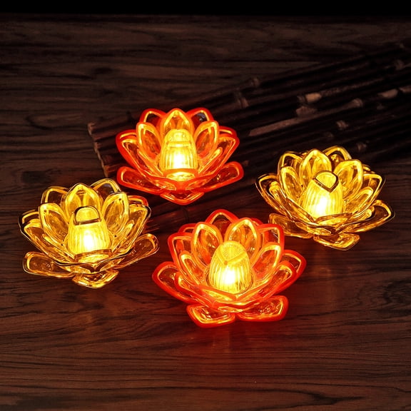 Dserhfy Diwali LED Lotus Candle Lamp Battery Operated Electronic Flameless Candles Buddhist Tabletop Night Light for Temple Desktop Centerpiece