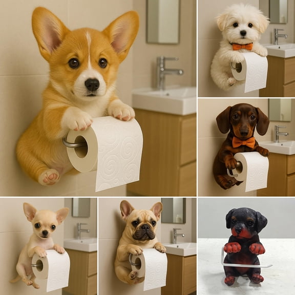 Dserhfy Dog Toilet Paper Holder Wall Mount Resin Shark Roll Paper Organizer Bathroom Kitchen Paper Towel Tissue Dispenser Decoration