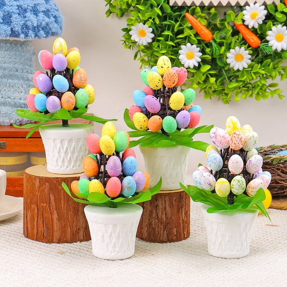 Dserhfy Easter Egg Ornament Easter Egg Bonsai Tree Low Maintenance Artificial Eggs Plants Desktop Easter Decoration Multicolor Potted Easter Ornament