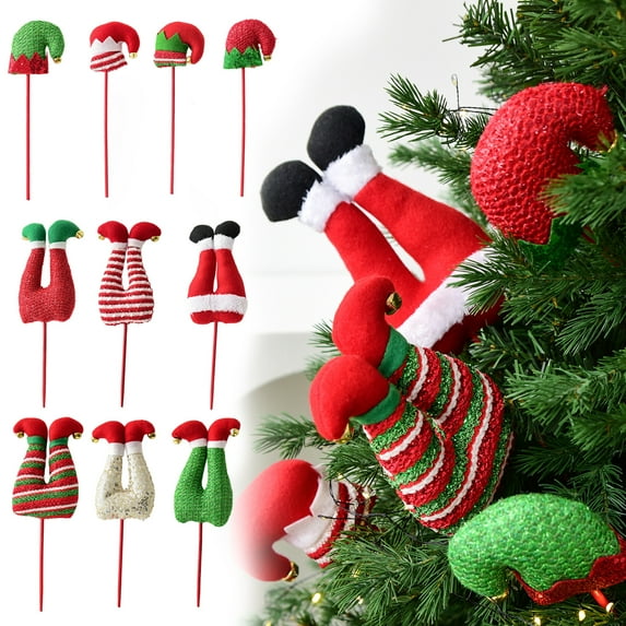 Dserhfy Elf Leg Christmas Tree Picks 3D Decorative Stems with Colorful Stripes Easy Insert Elf Leg Decor for Xmas Tree Wreath & Holiday Display
