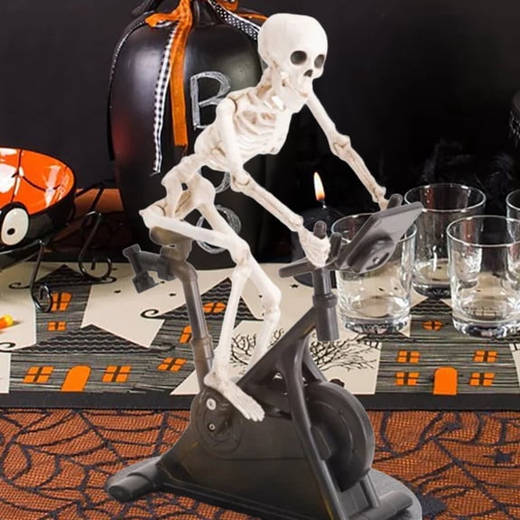 Dserhfy Exercise Bike Animatronic Skeleton Figurine Halloween Resin Cycling Fitness Bike Skull Statue Sculpture Home Office Desktop Decoration Ornament