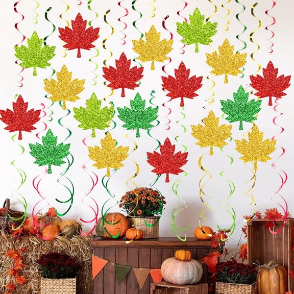 Dserhfy Fall Leaves Hanging Swirls Decoration Thanksgiving Maple Leaf Swirls Streamers Autumn Harvest Ceiling Hanging Decor for Birthday Party Supplies