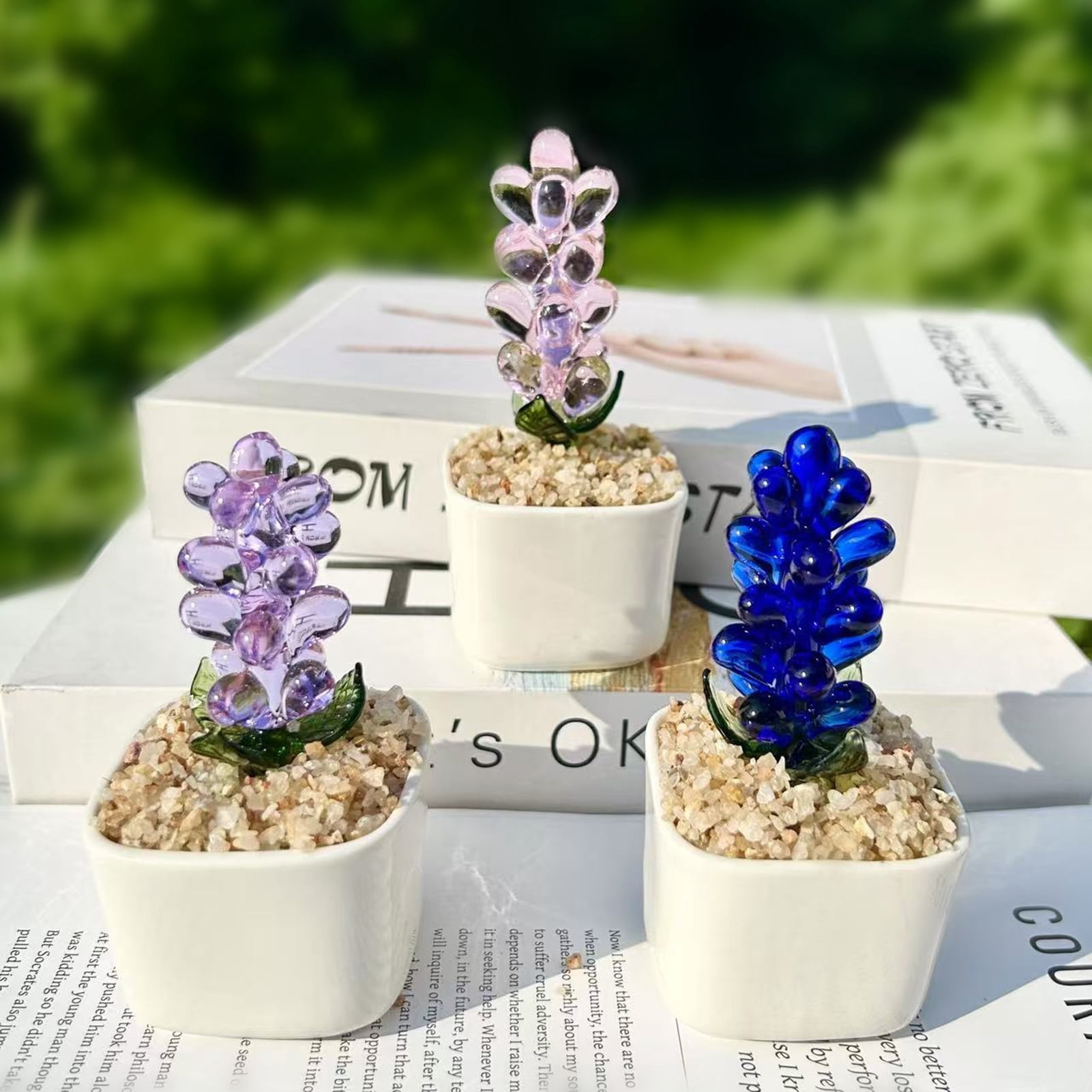 Dserhfy Faux Crystal Flower Figurine Mini Hand Blown Glass Potted ...