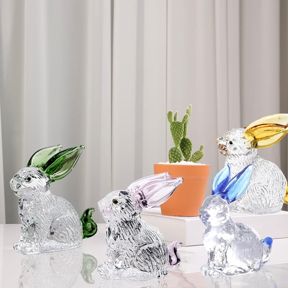 Dserhfy Faux Crystal Rabbit Figurine Transparent Collectible Rabbit Statue Glass Art Animal Ornament Bunny Sculpture for Home Office Desk Car