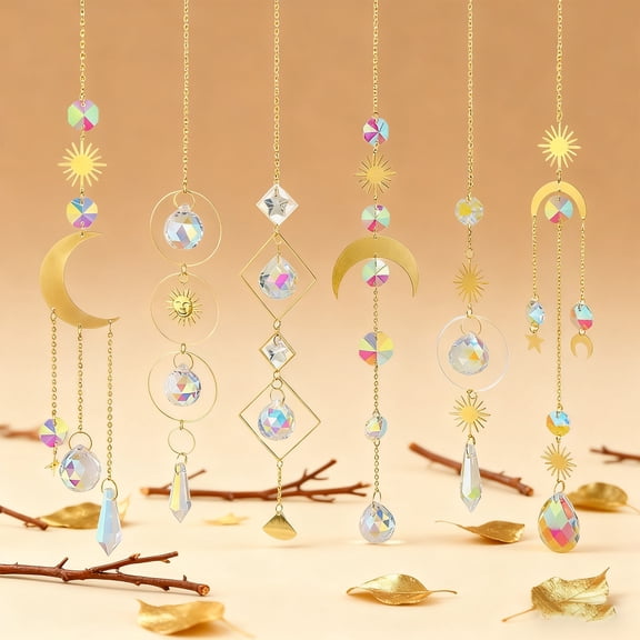 Dserhfy Faux Crystal Suncatcher Hanging Decoration Indoor Outdoor Garden Sun Moon Star Prism Wind Chime Ornament Rainbow Maker Pendant