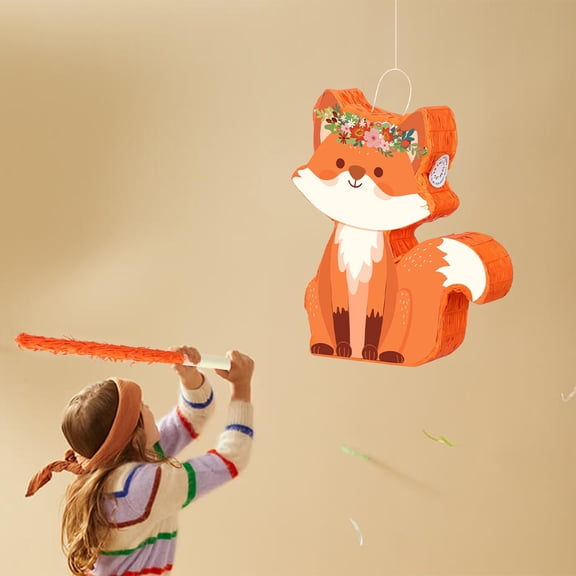 Dserhfy Fox Birthday Party Pinata Woodland Theme Pinata with Stick Blindfold Confetti for Animal Fox Themed Birthday Party Baby Shower Decor