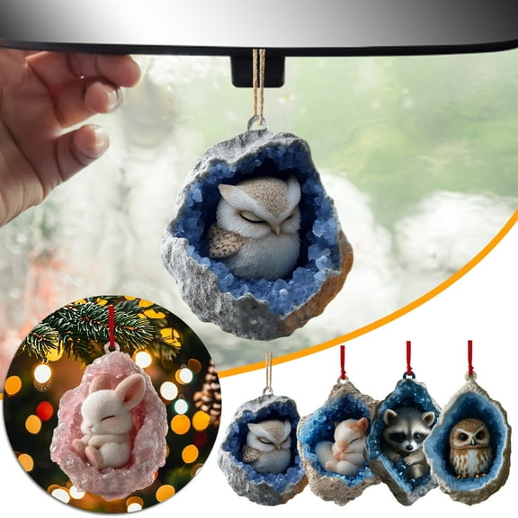 Dserhfy Geode Animal Decoration 2D Acrylic Forest Crystal Cave Little Animals Christmas Hanging Ornament for Xmas Tree Decor