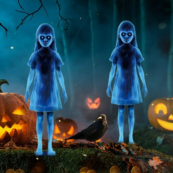 Dserhfy Ghost Girl Garden Stake Creepy Metal Blue Ghost Stake Halloween Decoration Haunted House Prop for Yard Patio Lawn