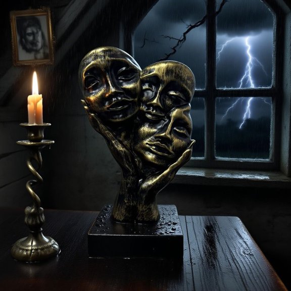 Dserhfy Gothic Bronze Face Sculpture Abstract Dark Art Human Face Resin Figurine Statue Home Office Desktop Decoration Ornament