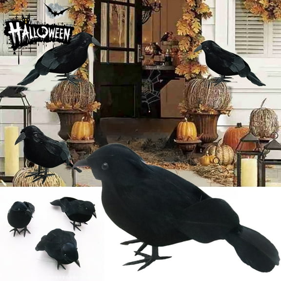 Dserhfy Halloween Black Crow Decoration Realistic Feathered Crow Prop Artificial Fake Raven Birds for Yard Tree Garden Patio Indoor Outdoor Halloween Decoration