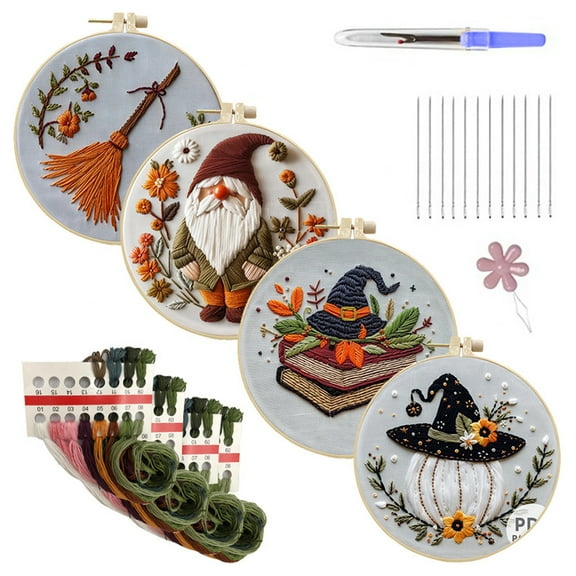 Dserhfy Halloween Embroidery Kit DIY Cross Stitch Kit with Embroidery Hoop Hand Embroidery Starter Handmade Gnome Crafts for Beginners Adults