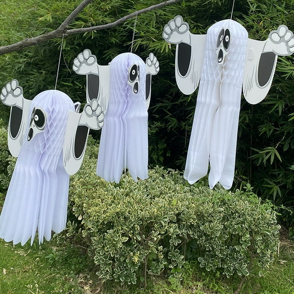 Dserhfy Halloween Ghost Decoration Hanging Honeycomb Tissue Paper Ghost Creepy Flying Ghost Ornament for Yard Patio Porch Tree Halloween Party Favors