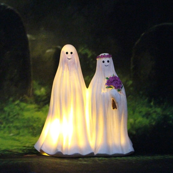 Dserhfy Halloween Glowing Ghost Bride Groom Statue Soft Warm Glow Spooky Outdoor Indoor Night Light Holiday Party Decoration