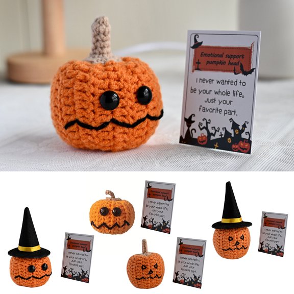 Dserhfy Halloween Handmade Knitted Pumpkin with Card Woolly Crochet Pumpkin Toy Halloween Ornament for Home Tabletop Decor