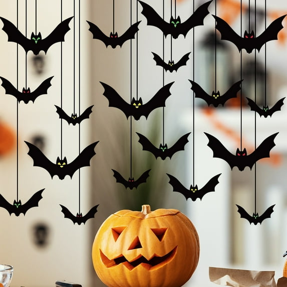 Dserhfy Halloween Hanging Bats Decorations Large Flying Bats with Glowing Eyes for Indoor Outdoor Tree Porch Yard Lawn Home Decor