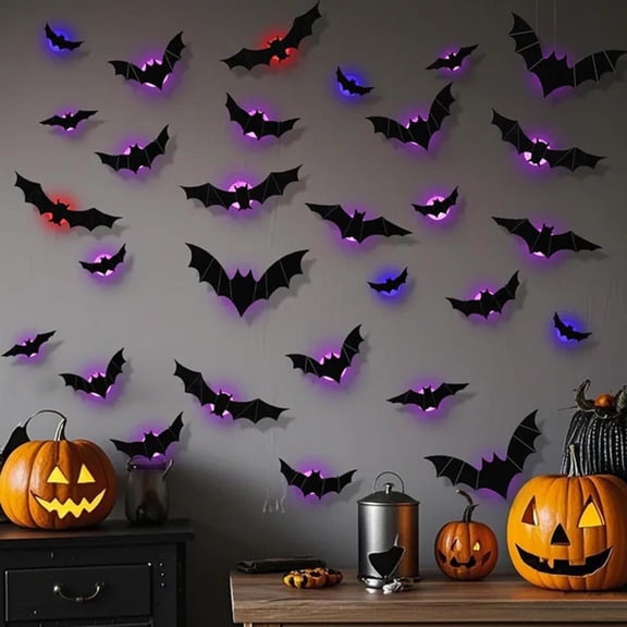 Dserhfy Halloween LED Bat Wall Stickers 3D Light Up Glowing Bat Stickers for Halloween Party Indoor Bedroom Wall Window Decor