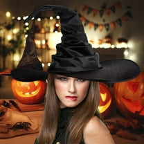 Dserhfy Halloween Pleated Witch Hat Masquerade Party Cosplay Costume Pointed Floppy Wide Brim Black Wizard Hat Party Supplies
