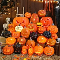 Dserhfy Halloween Pumpkin Light Spooky Carved Plastic Pumpkin Lantern Light-up Pumpkin Figurine for Outdoor Indoor Porch Room Decoration