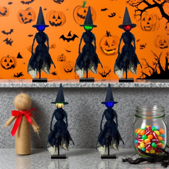 Dserhfy Halloween Witch Decoration Light Up Witch Figurine Spooky Witch Ornament with Glowing Face for Mantel Tabletop Shelf Decor