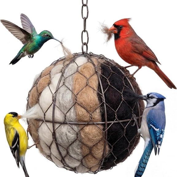 Dserhfy Handmade Alpaca Fiber Bird Nest for Garden Natural Biodegradable Nest Refill Weather-Resistant Metal Frame Easy Refillable Garden Bird Nesting Supply