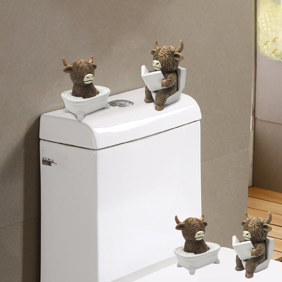 Dserhfy Highland Cow Statue Mini Figurine Realistic Looking Funny Highland Cattle Statue Animal Sculpture Ornament