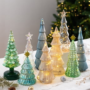 Dserhfy Illuminated Glass Christmas Tree Tabletop Light Up Christmas Tree Figurine for Xmas Home Party Centerpiece Tabletop Mantel Decor