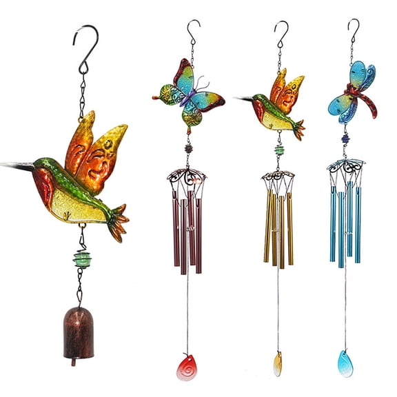 Dserhfy Iron Wind Chime Painted Diamond Glass Painted Butterfly Dragonfly Metal Pendant