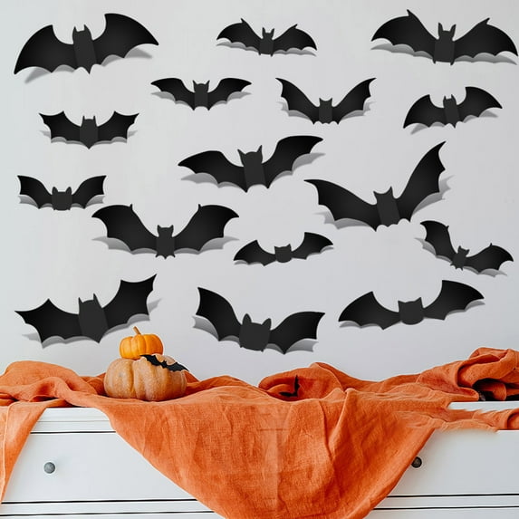 Dserhfy LED Bat Wall Sticker Lighted 3D Bat Decorative Wall Stickers Removable PVC Window Decals for Bedroom Door Wall Halloween Party Decor