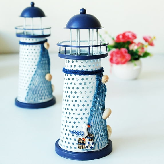 Dserhfy LED Iron Lighthouse Statue Realistic Shape Micro Landscape Garden Statue Patio Decor