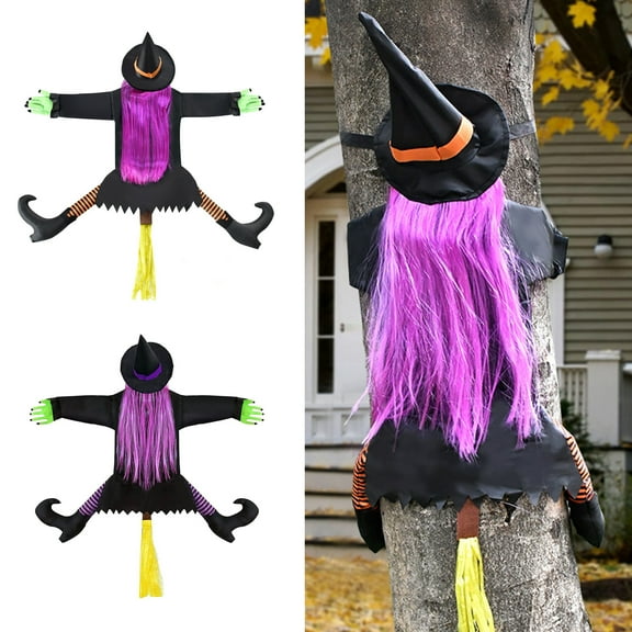 Dserhfy Large Crashing Witch Into Tree Halloween Decoration Outside Flying Witch Hitting Tree Prop for Outdoor Yard Garden Lawn Front Porch Decor