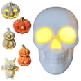 thumbnail image 1 of Dserhfy Light Up Halloween Decoration Ceramic Carved Pumpkin Skull Bat Figurine LED Tabletop Ornament for Halloween Home Shelf Desk Decor, 1 of 8
