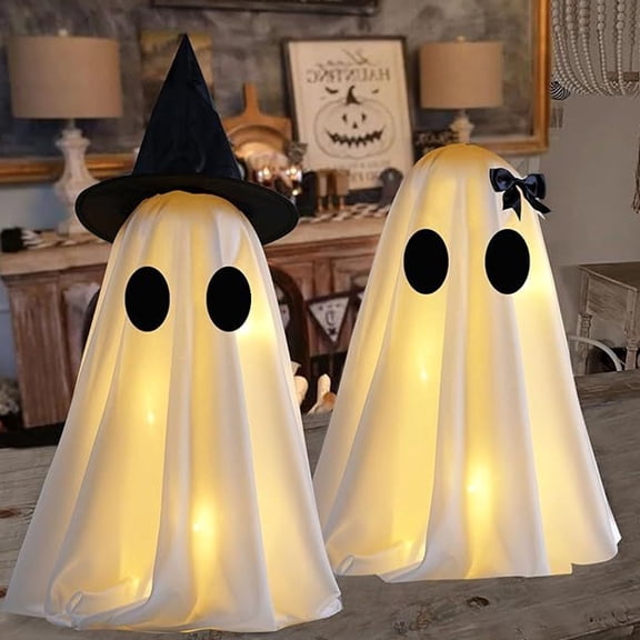 Dserhfy Light Up Halloween Ghost Decoration Scary Lighted White Cloth Ghost Spooky Tabletop Ornament for Indoor Home Mantel Shelf Decor
