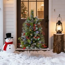 Dserhfy Lighted Artificial Christmas Urn Filler Battery Operated Pre-lit Xmas Pine Trees with Tripod Stake And LED Lights Holiday Planter Filler for Winter Porch Yard Garden Decor