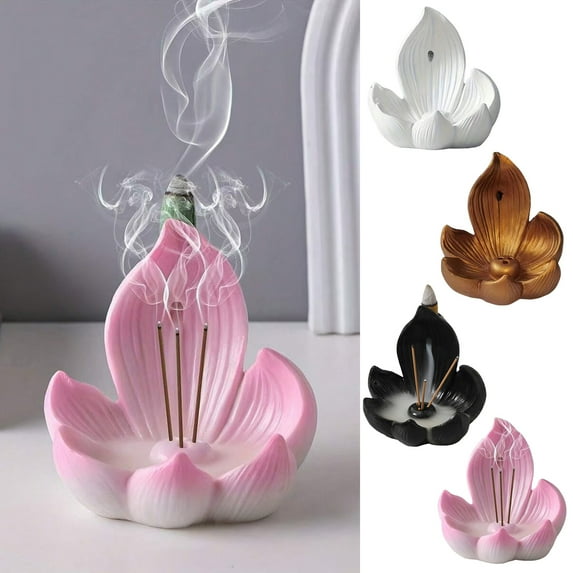 Dserhfy Lotus Incense Stick Holder Backflow Incense Burner Resin Incense Cone Holder for Incense Lovers Gift Home Table Centerpiece