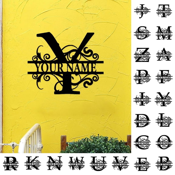 Dserhfy Metal Name Sign 26 Letters Weather Resistant Door Wall Hanging Art Decor Family Name Sign Rustic Decor Iron Metal Wall Art Last Name Sign Indoor Outdoor