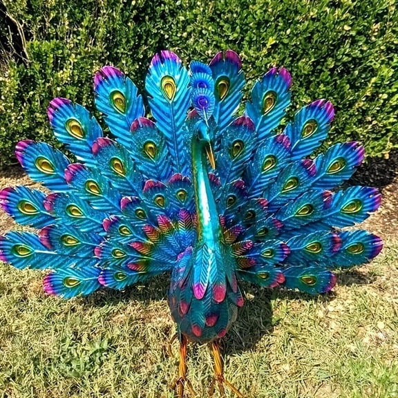 Dserhfy Metal Peacock Statue Garden Decor Peacock Sculpture Outdoor Peacock Spreading Its Tail Statue for Lawn Yard Decoration